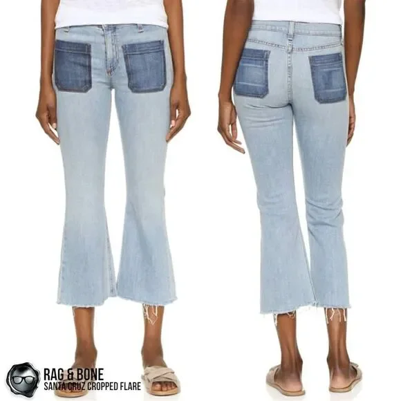 RAG & BONE SANTA CRUZ FLARE CROP JEANS IN PATCH VARICK WOMEN’S SIZE 28 RAW HEM - Picture 16 of 16